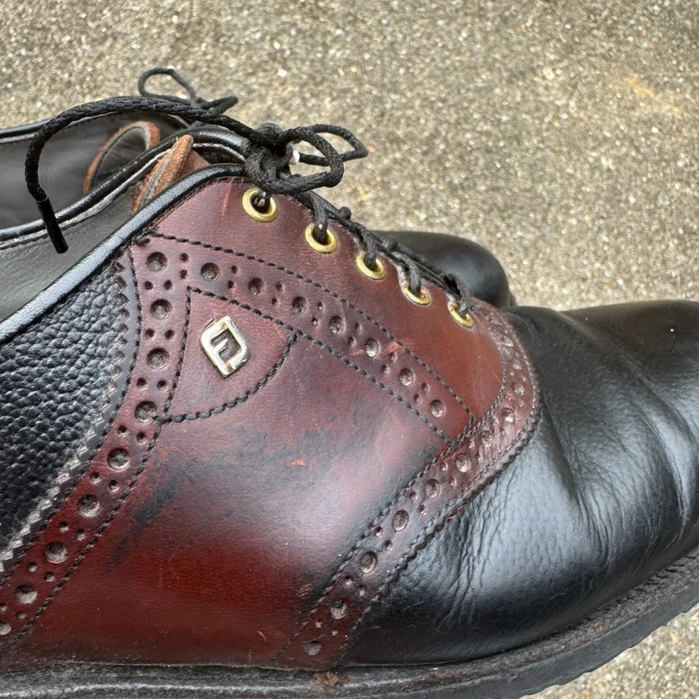 FootJoy Off-Course Saddle Oxford Mens 10 D Black/Brown Leather Lace Up Golf Shoe